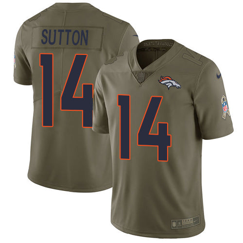 Custom Broncos #14 Courtland Sutton Olive Men’s Stitched NFL Limited 2017 Salute To Service Jersey