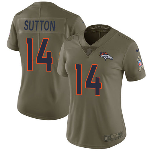 Custom Broncos #14 Courtland Sutton Olive Women’s Stitched NFL Limited 2017 Salute to Service Jersey