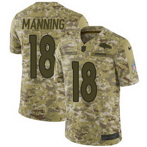 Custom Broncos #18 Peyton Manning Camo Youth Stitched NFL Limited 2018 Salute to Service Jersey