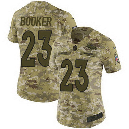 Custom Broncos #23 Devontae Booker Camo Women’s Stitched NFL Limited 2018 Salute to Service Jersey