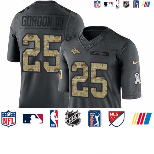 Custom Broncos #25 Melvin Gordon III Black Men’s Stitched NFL Limited 2016 Salute to Service Jersey