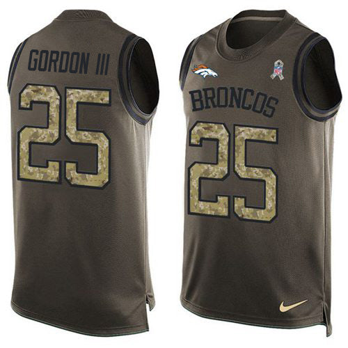 Custom Broncos #25 Melvin Gordon III Green Men’s Stitched NFL Limited Salute To Service Tank Top Jersey