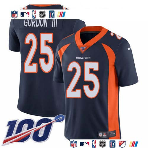 Custom Broncos #25 Melvin Gordon III Navy Blue Alternate Men’s Stitched NFL 100th Season Vapor Untouchable Limited Jersey