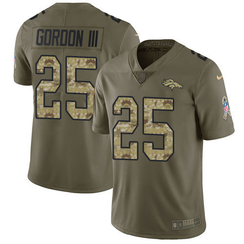 Custom Broncos #25 Melvin Gordon III Olive Camo Men’s Stitched NFL Limited 2017 Salute To Service Jersey