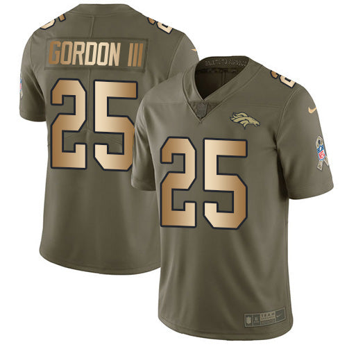 Custom Broncos #25 Melvin Gordon III Olive Gold Men’s Stitched NFL Limited 2017 Salute To Service Jersey