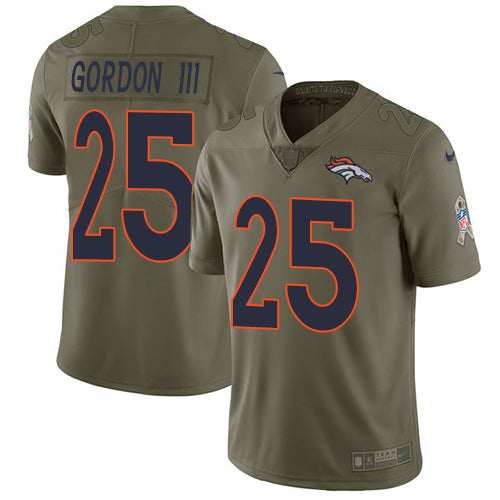 Custom Broncos #25 Melvin Gordon III Olive Men’s Stitched NFL Limited 2017 Salute To Service Jersey