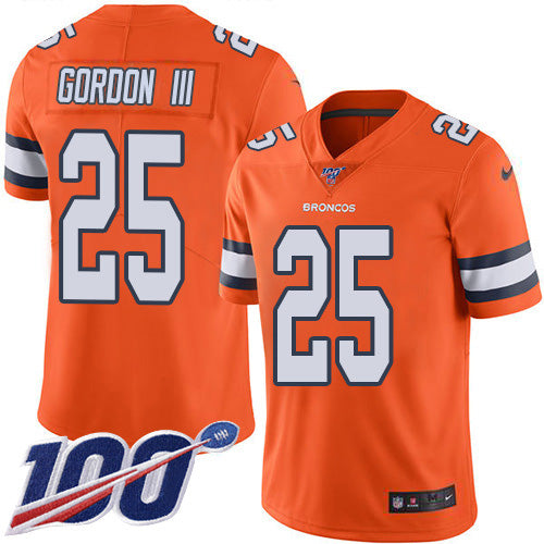 Custom Broncos #25 Melvin Gordon III Orange Men’s Stitched NFL Limited Rush 100th Season Jersey