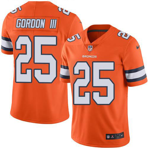 Custom Broncos #25 Melvin Gordon III Orange Men’s Stitched NFL Limited Rush Jersey