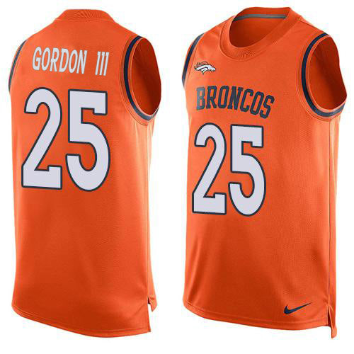 Custom Broncos #25 Melvin Gordon III Orange Team Color Men’s Stitched NFL Limited Tank Top Jersey