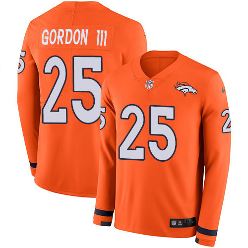 Custom Broncos #25 Melvin Gordon III Orange Team Color Men’s Stitched NFL Limited Therma Long Sleeve Jersey