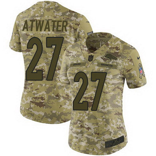 Custom Broncos #27 Steve Atwater Camo Women’s Stitched NFL Limited 2018 Salute to Service Jersey