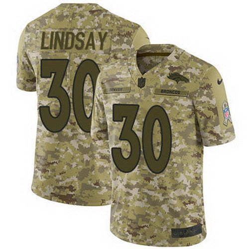 Custom Broncos #30 Phillip Lindsay Camo Men’s Stitched NFL Limited 2018 Salute To Service Jersey