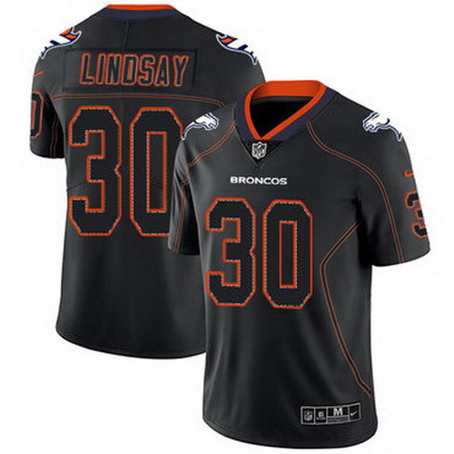 Custom Broncos #30 Phillip Lindsay Lights Out Black Men’s Stitched NFL Limited Rush Jersey