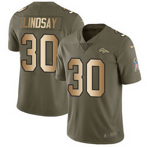 Custom Broncos #30 Phillip Lindsay Olive Gold Men’s Stitched NFL Limited 2017 Salute To Service Jersey