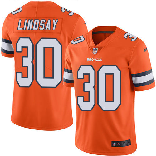 Custom Broncos #30 Phillip Lindsay Orange Men’s Stitched NFL Limited Rush Jersey