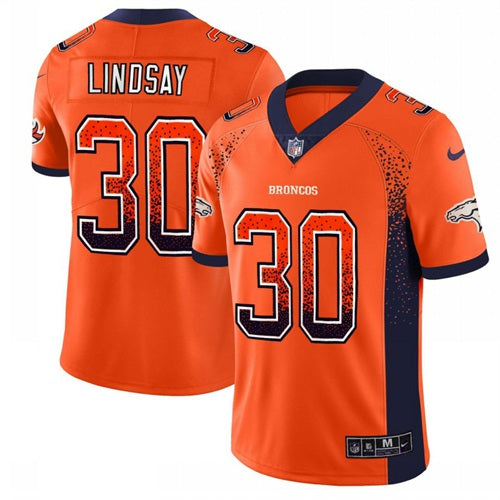 Custom Broncos #30 Phillip Lindsay Orange Team Color Men’s Stitched NFL Limited Rush Drift Fashion Jersey
