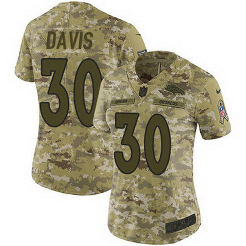 Custom Broncos #30 Terrell Davis Camo Women’s Stitched NFL Limited 2018 Salute to Service Jersey