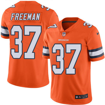 Custom Broncos #37 Royce Freeman Orange Men’s Stitched NFL Limited Rush Jersey