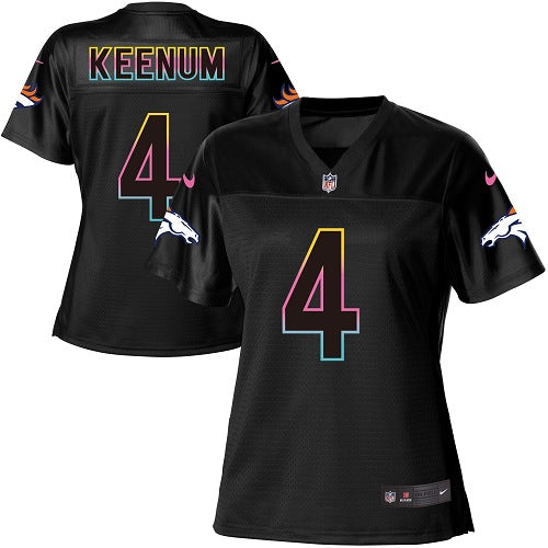 Custom Broncos #4 Case Keenum Black Women’s NFL Fashion Game Jersey