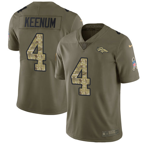 Custom Broncos #4 Case Keenum Olive Camo Men’s Stitched NFL Limited 2017 Salute To Service Jersey