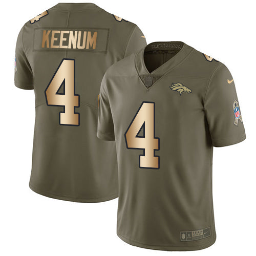 Custom Broncos #4 Case Keenum Olive Gold Men’s Stitched NFL Limited 2017 Salute To Service Jersey