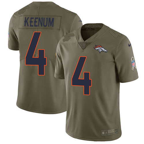 Custom Broncos #4 Case Keenum Olive Men’s Stitched NFL Limited 2017 Salute To Service Jersey