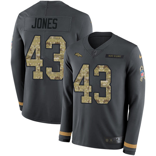 Custom Broncos #43 Joe Jones Anthracite Salute to Service Men’s Stitched NFL Limited Therma Long Sleeve Jersey