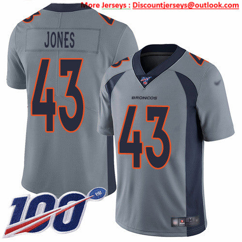 Custom Broncos #43 Joe Jones Gray Men’s Stitched NFL Limited Inverted Legend 100th Season Jersey