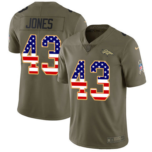 Custom Broncos #43 Joe Jones Olive USA Flag Men’s Stitched NFL Limited 2017 Salute To Service Jersey