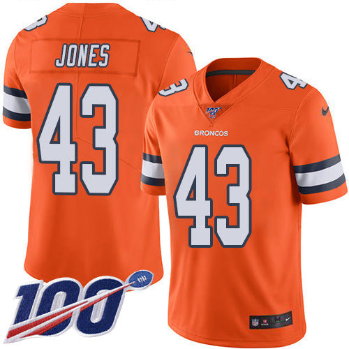 Custom Broncos #43 Joe Jones Orange Men’s Stitched NFL Limited Rush 100th Season Jersey