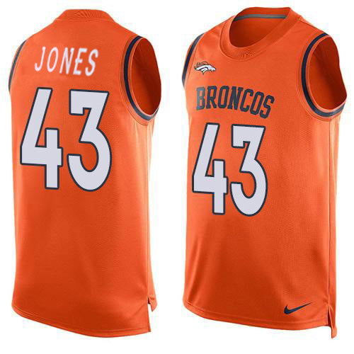 Custom Broncos #43 Joe Jones Orange Team Color Men’s Stitched NFL Limited Tank Top Jersey