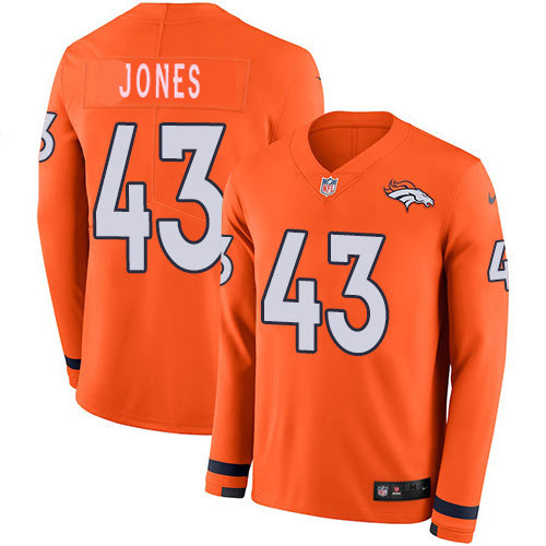 Custom Broncos #43 Joe Jones Orange Team Color Men’s Stitched NFL Limited Therma Long Sleeve Jersey