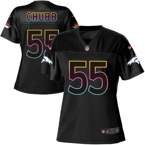 Custom Broncos #55 Bradley Chubb Black Women’s NFL Fashion Game Jersey