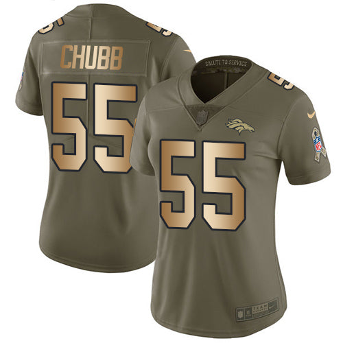 Custom Broncos #55 Bradley Chubb Olive Gold Women’s Stitched NFL Limited 2017 Salute to Service Jersey