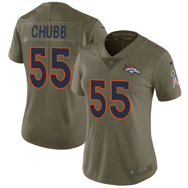Custom Broncos #55 Bradley Chubb Olive Women’s Stitched NFL Limited 2017 Salute to Service Jersey