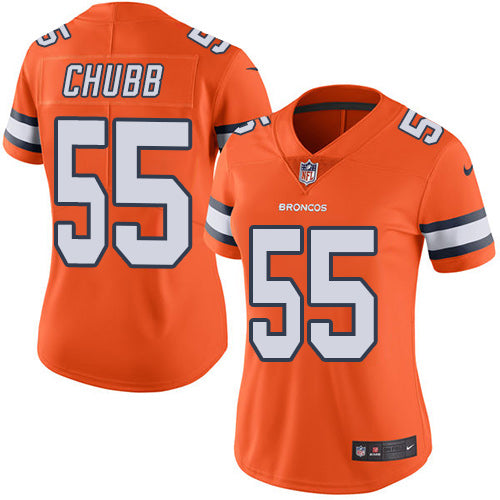 Custom Broncos #55 Bradley Chubb Orange Women’s Stitched NFL Limited Rush Jersey