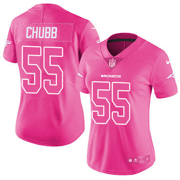 Custom Broncos #55 Bradley Chubb Pink Women’s Stitched NFL Limited Rush Fashion Jersey