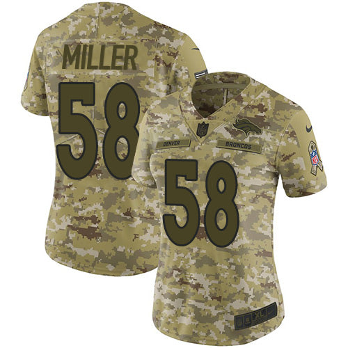 Custom Broncos #58 Von Miller Camo Women’s Stitched NFL Limited 2018 Salute to Service Jersey