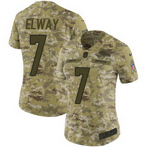 Custom Broncos #7 John Elway Camo Women’s Stitched NFL Limited 2018 Salute to Service Jersey