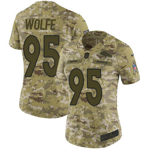Custom Broncos #95 Derek Wolfe Camo Women’s Stitched NFL Limited 2018 Salute to Service Jersey