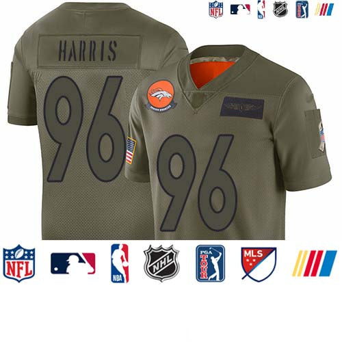 Custom Broncos #96 Shelby Harris Camo Men’s Stitched NFL Limited 2019 Salute To Service Jersey