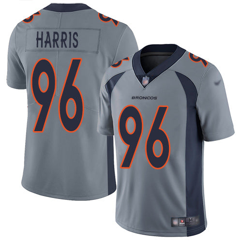 Custom Broncos #96 Shelby Harris Gray Men’s Stitched NFL Limited Inverted Legend Jersey