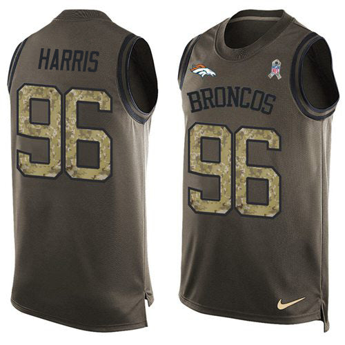 Custom Broncos #96 Shelby Harris Green Men’s Stitched NFL Limited Salute To Service Tank Top Jersey
