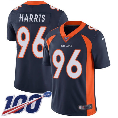 Custom Broncos #96 Shelby Harris Navy Blue Alternate Men’s Stitched NFL 100th Season Vapor Untouchable Limited Jersey