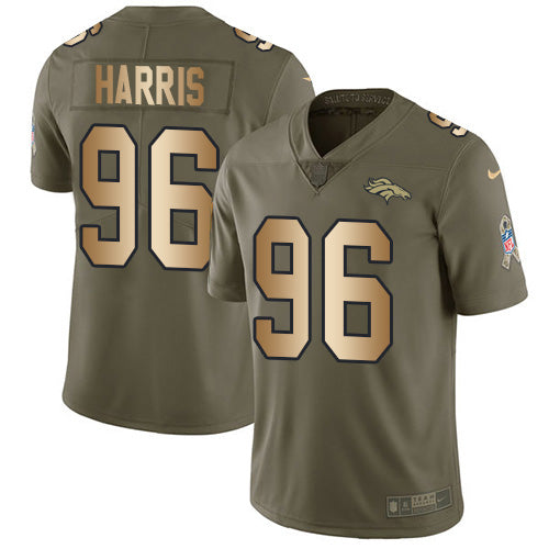 Custom Broncos #96 Shelby Harris Olive Gold Men’s Stitched NFL Limited 2017 Salute To Service Jersey