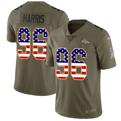 Custom Broncos #96 Shelby Harris Olive USA Flag Men’s Stitched NFL Limited 2017 Salute To Service Jersey