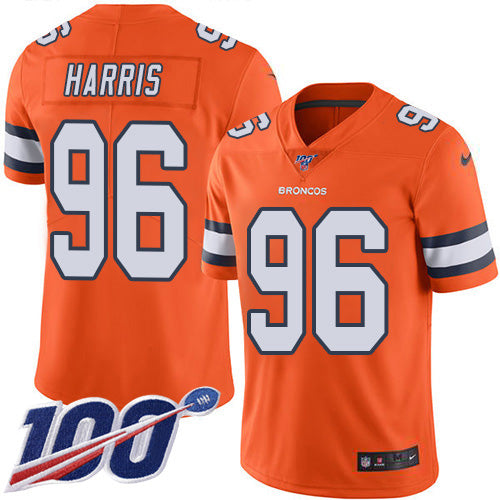 Custom Broncos #96 Shelby Harris Orange Men’s Stitched NFL Limited Rush 100th Season Jersey
