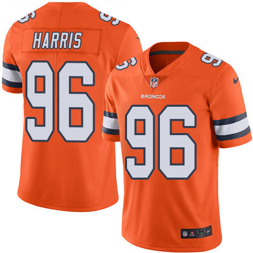 Custom Broncos #96 Shelby Harris Orange Men’s Stitched NFL Limited Rush Jersey