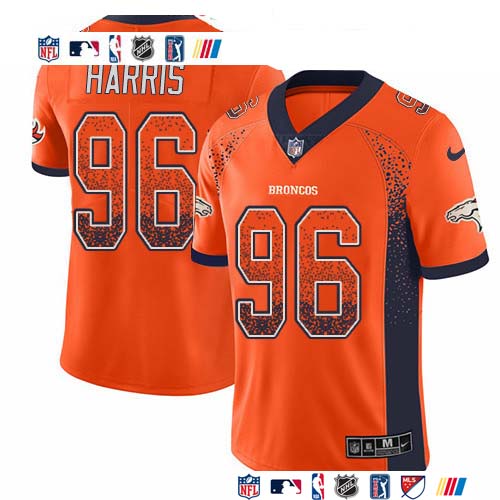 Custom Broncos #96 Shelby Harris Orange Team Color Men’s Stitched NFL Limited Rush Drift Fashion Jersey
