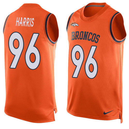 Custom Broncos #96 Shelby Harris Orange Team Color Men’s Stitched NFL Limited Tank Top Jersey